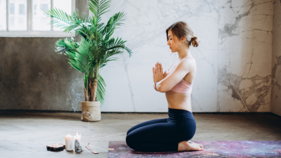 Woman sitting in mindfulness and clear space